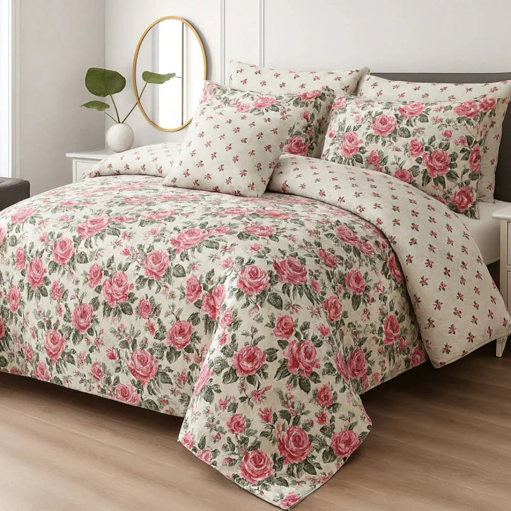 Premium Summer King Size Soft Cotton Comforter Set - 7-Piece